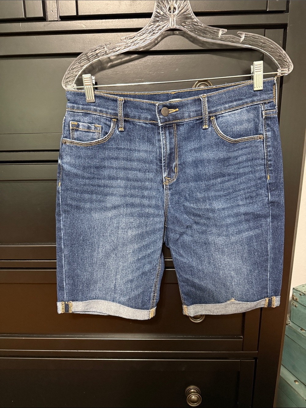 C: Old Navy Dark Blue Denim Bermuda Shorts with Cuffed Hem